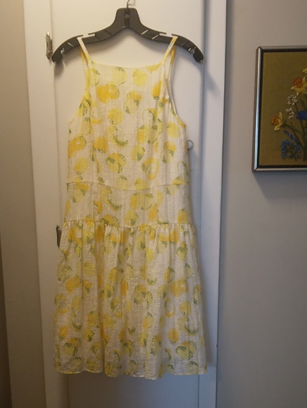 Ann Taylor White Midi Dress with Yellow Lemon Print